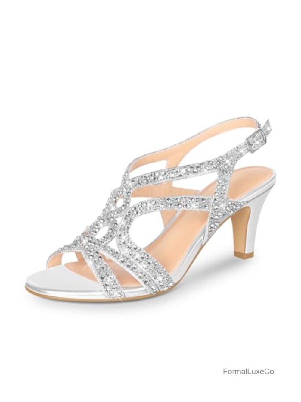 Sparkle Crystal Slingback Heeled Sandals Open Toe Dress Pumps Wedding Party